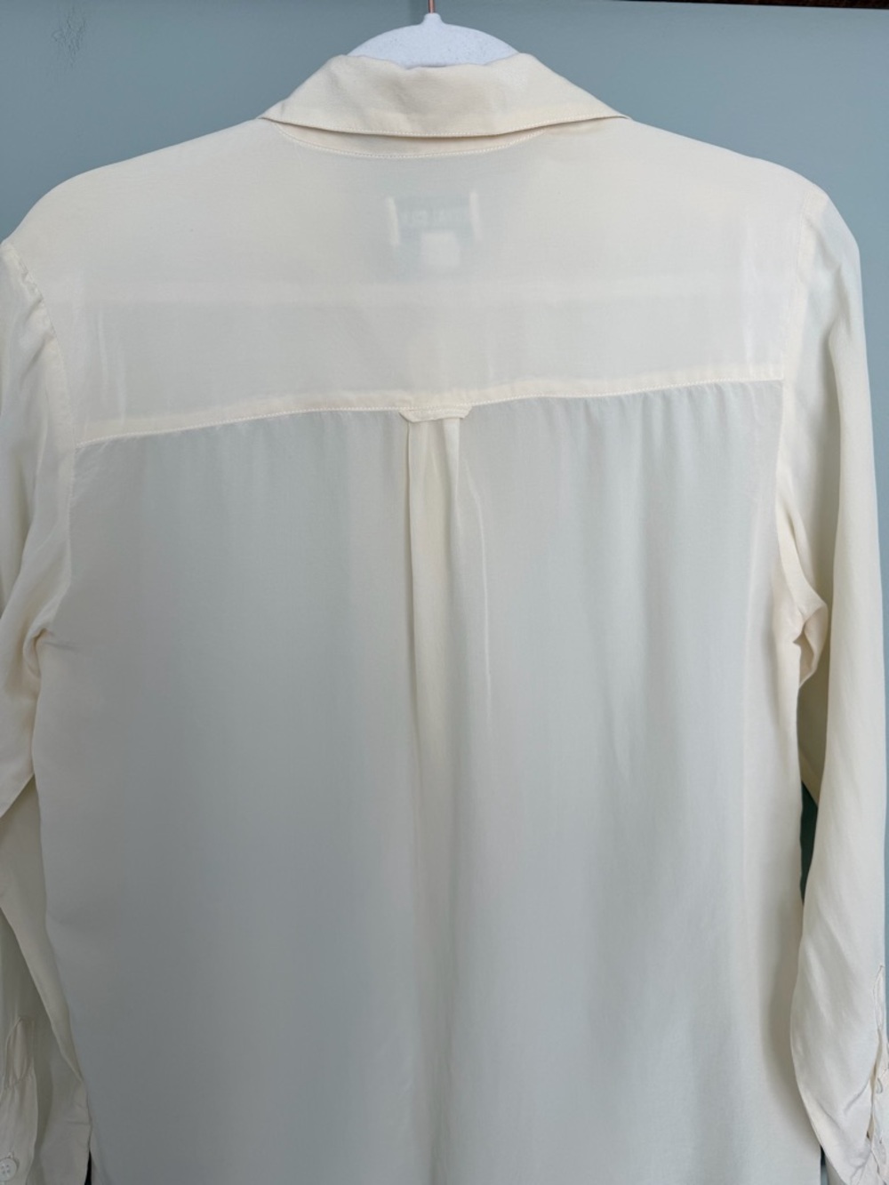 Royal Silk 100% Silk Vintage Cream Pale Yellow Semi Sheer Button Down Shirt - Picture 8 of 13